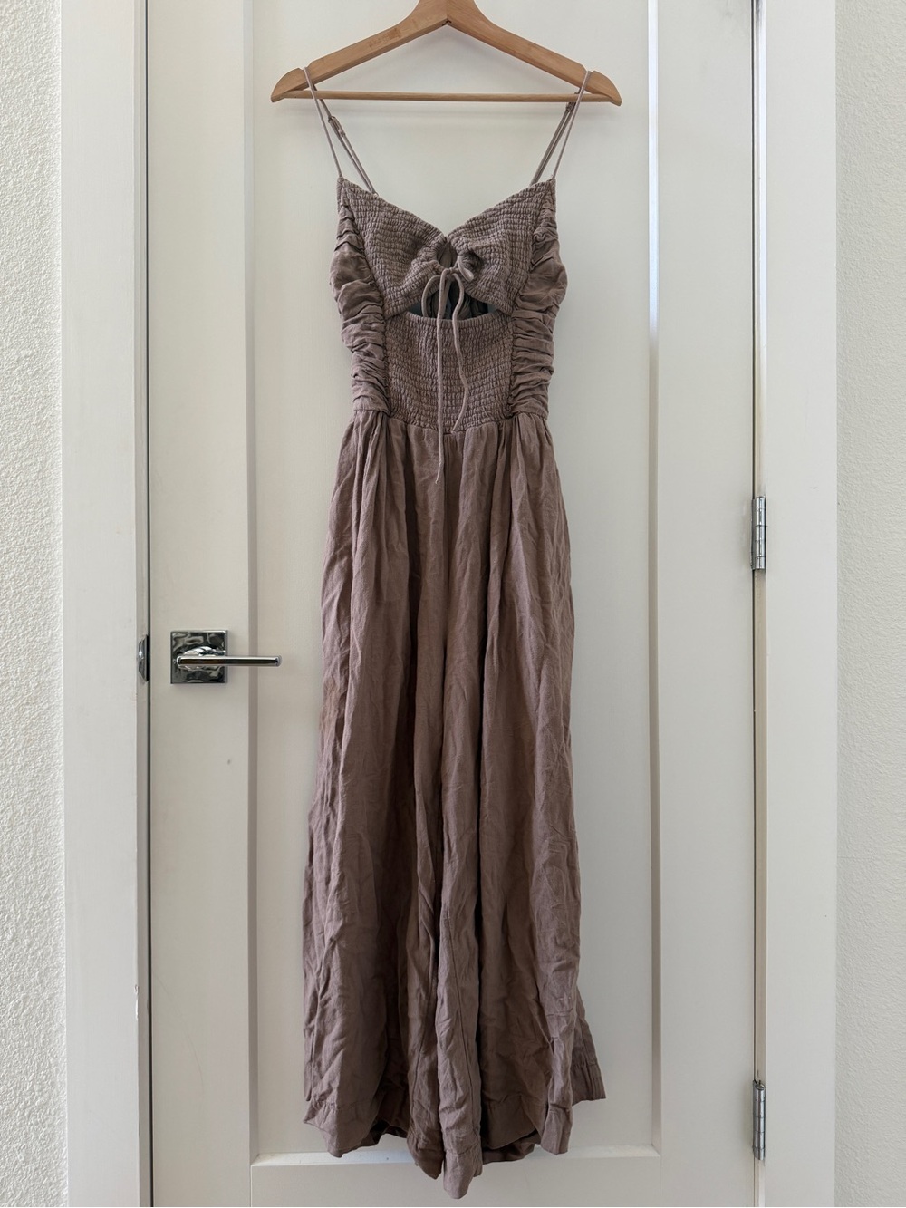 Free People Endless Summer Day Glow One Piece Smocked cutouts Jumpsuit Taupe M - Picture 3 of 9
